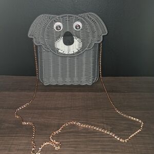 Gray Koala Wicker Crossbody Bag